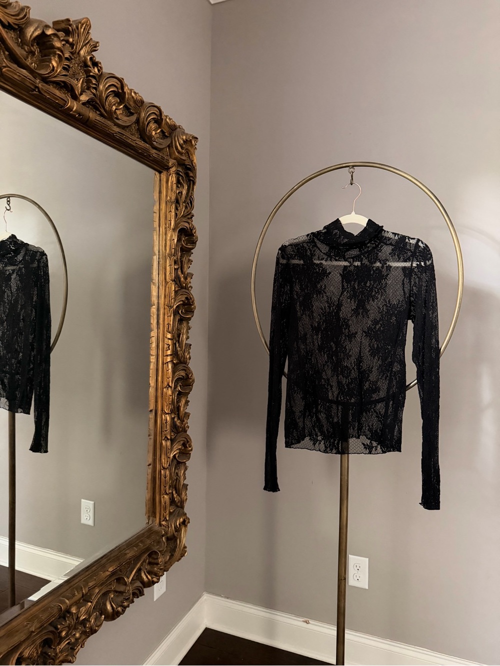 Free People Black Sheer Lace Long Sleeve Top